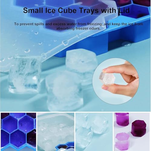 Image of AIG Silicone Ice Cube Trays with Lids - 3 Pack Easy-Release Hexagon Ice Maker for Freezer, Reusable Food-Grade Ice Molds for Cocktail Bar, Whiskey, Iced Coffee & Home Kitchen (Blue)