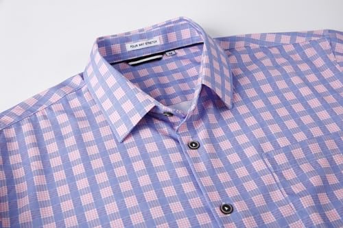 Alex Vando Mens Button Down Shirts Wrinkle Free 4-Way Stretch Print Business Casual Shirt