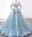 Ball Gown Tulle Off-The-Shoulder Sleeveless Applique Sweep/Brush Train Quinceanera Dresses Sky Blue