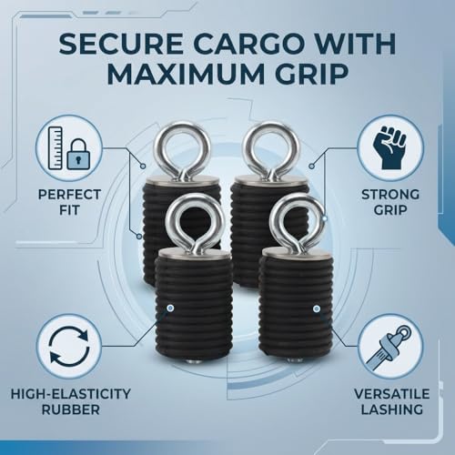 BOROCO 4PCS ATV Lock & Ride Zurranker, 1,45 Zoll (37 mm) Gummi Anschlagpunkt aus Edelstahl, Elastische Ladungssicherung Passend für Polaris Ranger, UTV & ATV