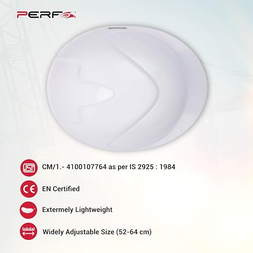 Image of PERF Safety Helmet for Construction & Outdoor Work|Easy 3D Fitting System for Any Head Size|Lightweight|4-Point Support, Easy Impact Absorption Sweatband|Maxxtra|White