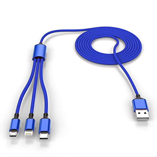 Long câble de charge USB 3 en 1 pour iPhone, 3 m, en nylon tressé, universel, câble de charge USB C, micro USB/connecteur Lightning pour Android/Apple/Samsung/LG/Pixel/Huawei/XiaoMi (bleu)