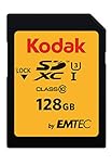 Kodak - Carte SD 128 Go UHS-I U3 V30 SDHC/XC - Carte Mémoire - Vitesse de Lecture 95MB/s Max - Vitesse d'Écriture 85MB/s Max - Stockage de Vidéos 4K Ultra HD et de Photos HD - SD Card