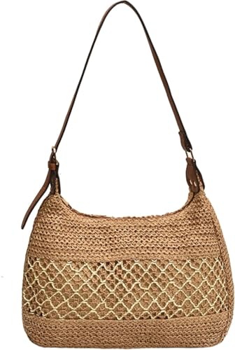 Ladies's cross-body bag, summer straw handbag, brown straw beach bag
