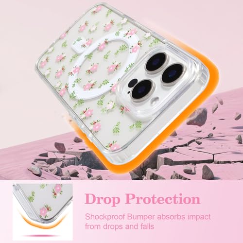 Coque iPhone 15 antichoc Magsafe fine fleurie pour fille