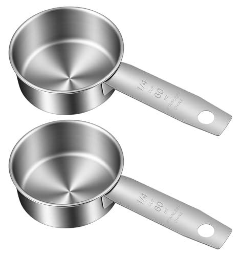 2 piezas cucharas medidoras de 1/4 taza acero inoxidable miniatura 1