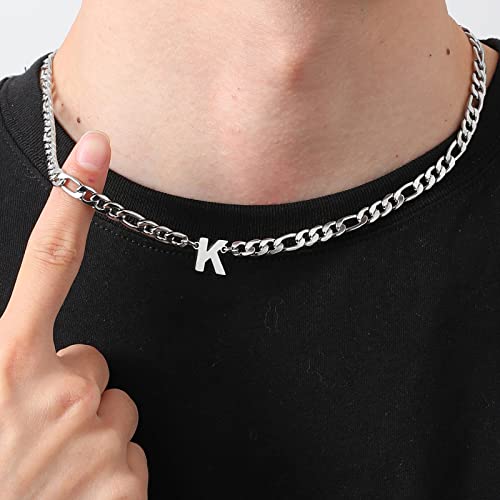 Glitto Letter K Initial Chain Necklace For Men Boys Stainless Steel Alphabet K Initial Pendant Figaro Chain Jewelry Gifts Silver #TOP1