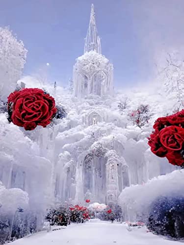 KUIZHEN 5D Diamond Painting, Diamond Art Painting Kits for Adults, DIY Full Drill Diamond Painting, Diamonds Pictures for Home Wall Decoration 11.8x15.7 inch (Rose Ice Castle)