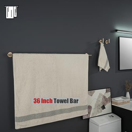JQK Champagne Bronze Bath Towel Bar, 39 Inch 304 Stainless Steel Thicken 1mm Towel Rack Bathroom, Towel Holder Wall Mount, Useable Length 36 Inch, TB110L36-CB by JQK - Used condition - Image 5