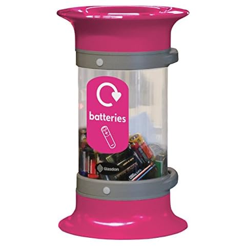 Glasdon C-Thru 5 L Battery Recycling Tube (4 Colours) - Small Battery Recycling Container - Compact 5 Litre Transparent Battery Collection Tube (Magenta, With Battery Graphic) Cover