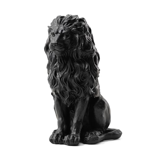 Glitzhome Sitting Lion Garden Statue MGO Outdoor Decoration, 20.75" H, Black