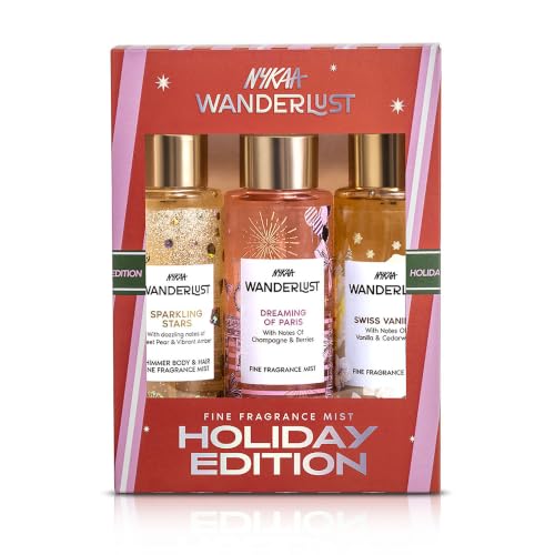 Nykaa Wanderlust Fine Fragrance Body and Hair Mistt Pack of 3 | Champagne, Berries & Vanilla Perfume Gift Combo for Women | Travel Pack | Long Lasting Body Mist, Vegan, Paraben Free | Birthday, Anniversary & All Special Occasions Gift Set | 300 ML