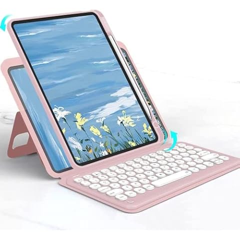 GOOVEN Keyboard Cover for iPad 10.2" /Air3 Pro 10.5", iPad 9 8 7 Magnetic Detachable BT Keyboard Transparent Back Cover Cute Round Key Caps vertical Kickstand (iPad 10.2''/10.5'', Pink) Cover