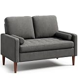Blishom Sofá Pequeño de 2 Plazas con Reposabrazos, Mini Sofá de Tela con 2 Cojines para Salón, Apartamento, Oficina, Apartamento, Fácil Montaje, 121 x 76 x 87 cm (Gris Oscuro)