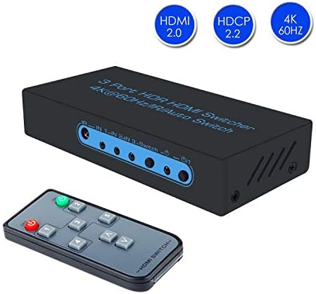 4K@60Hz HDMI Switch 3x1 FiveHome 3 Port HDMI Switcher Support Auto Switch with IR Wireless Remote,HDCP 2.2,Full HD/3D
