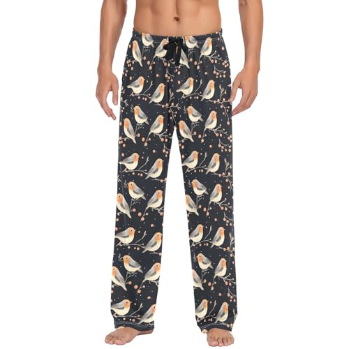 Mens Cotton Pajama Pants Sleep Lounge Pj Bottoms Sleepwear with Pockets Drawstring S Digital Birds2