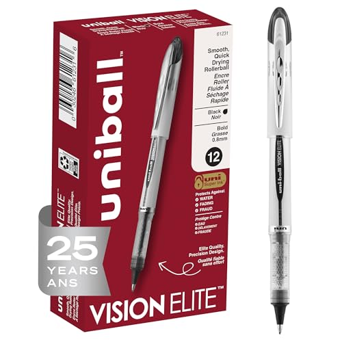 uni-ball 12 Black Vision Elite Rollerball Pens, Bulk Pens, Bold 0.8mm Pen, Black Pens | Office Supplies Sold by Uniball are Gel Pens, Colored Pens, Ink Pens, Ballpoint, Pen, Fine Point Pen, Gel Pen