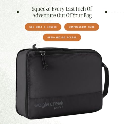 Eagle Creek Pack-It Isolate 圧縮キューブ - 荷物スペースを最適化するための軽量圧縮キューブ - 握りやすいジッパー - 便利なトップハンドル - リサイクル素材, ブラック, Medium Compression