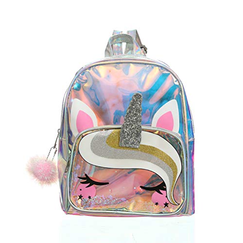 VALICLUD Mochila Plateada Brillante para niñas Diseño de Unicornio Satchel Hairball