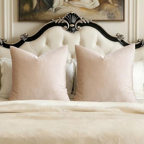 Image of GIGIZAZA Decor Throw Couch Pillow Covers,Khaki Champange Sofa Cushion Pillow Covers,Velvet Pillow Cases 26 x 26inch