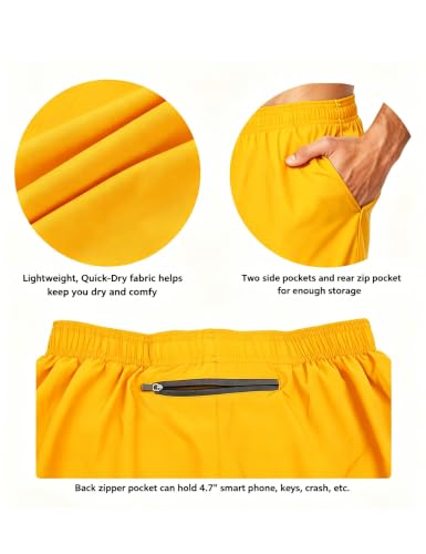Image of EZRUN Men's 5 Inches Running Workout Shorts Quick Dry Lightweight Athletic Shorts with Liner Zipper Pockets