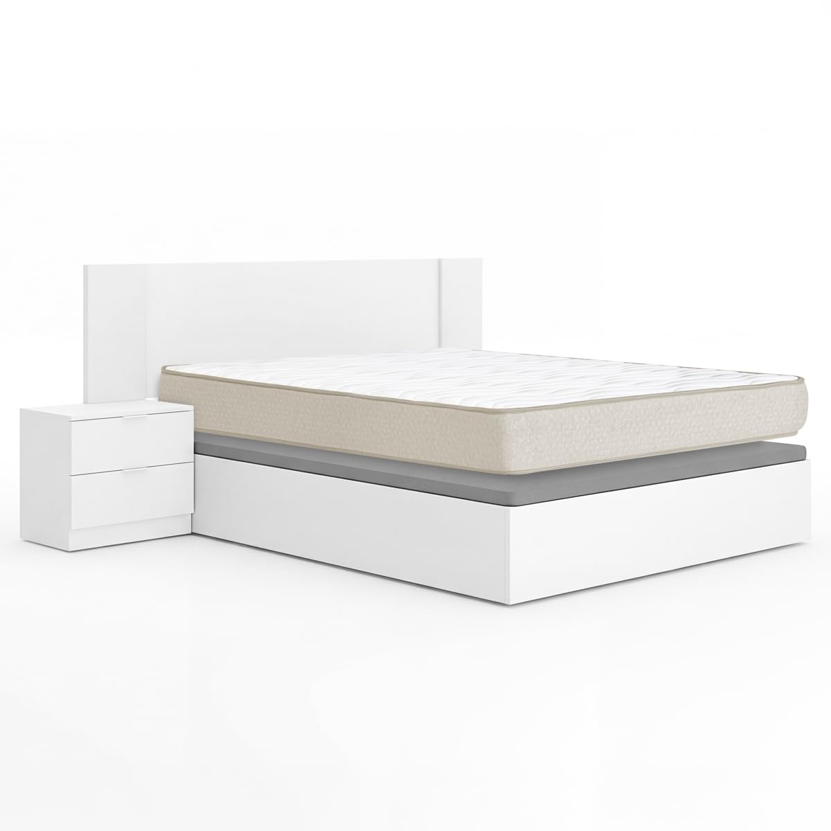 DEKIT - Pack Ahorro Dormitorio Canapé Nest con Cabezal len con 1 Colchón viscoelástico Nova 150 x 190 cm, Altura 20 cm