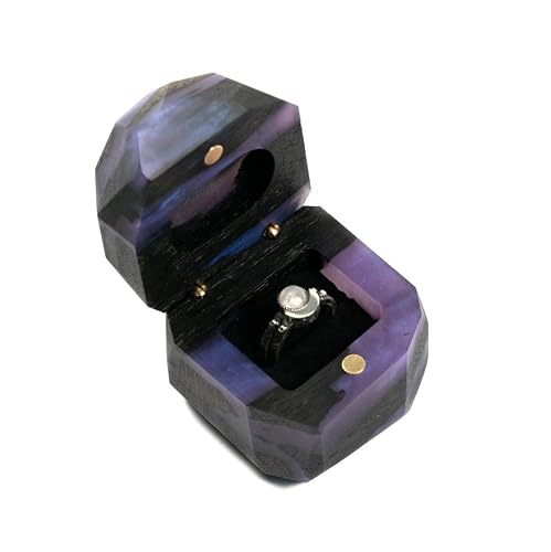 Resin Wood Box – Black Wood And Epoxy Engagement Ring Box – Crystal Ring Boxes For Proposal – Unique Wooden Storage Box For Engagement Rings, Jewelry – Galaxy Ring Bearer Proposal (Royal Purple) #TOP4