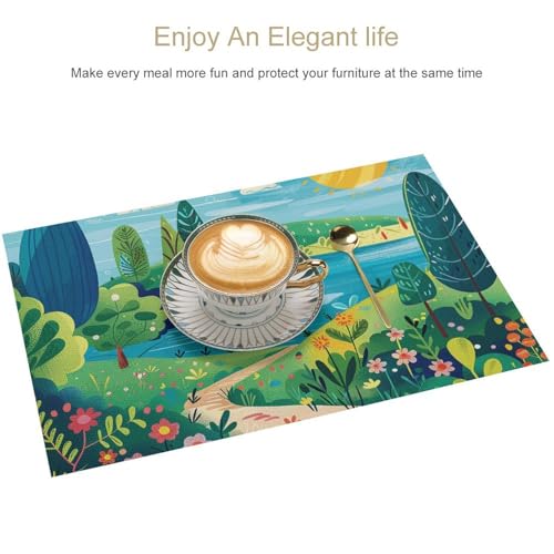 Sets de table lavables en PVC lot de 6 motif rural