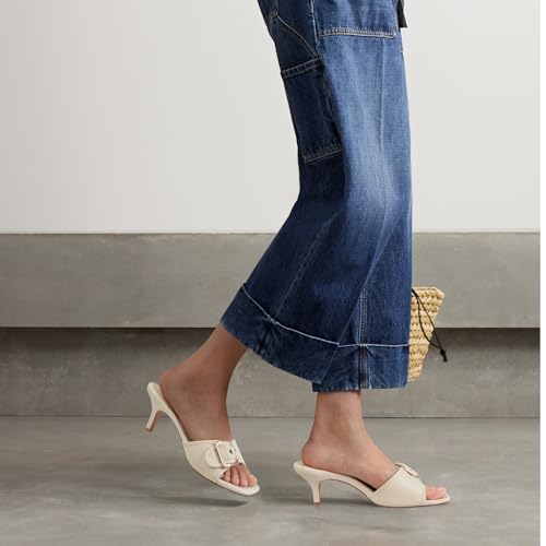 Dsevht Black Kitten Heel Sandals Stiletto Low Heels Slip On Slides Mule Sandal Square Open Toe Dress Shoes for Women4