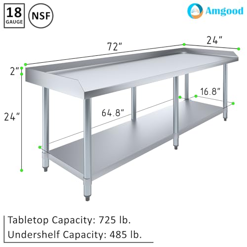 Image of AmGood Stainless Steel Equipment Stand - Heavy Duty, Commercial Grade, with Undershelf, NSF Certified (24 inch Width x 72 inch Length)