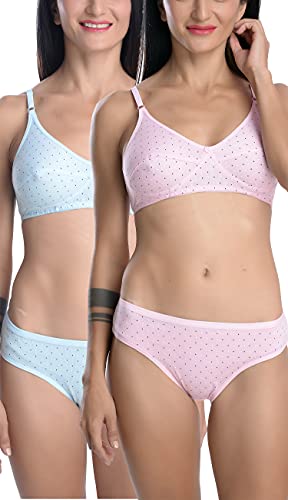 Image of FIMS - Fashion is my style Cotton Bra Panty Set for Women, Non-Padded, Non-Wired, Seamed, Polka Dot, Lingerie Set, Multi-Color, Cup-B, See Main Image to Know How Many Sets You Will Get