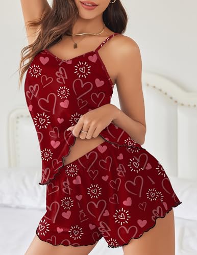 Image of Ekouaer Womens Cami Pajama Set Cute Printed Camisole Shorts Sleepwear | Tank Top and Shorts Lounge Set Soft Pjs for Daily Wear, Home, Party or Date Nights