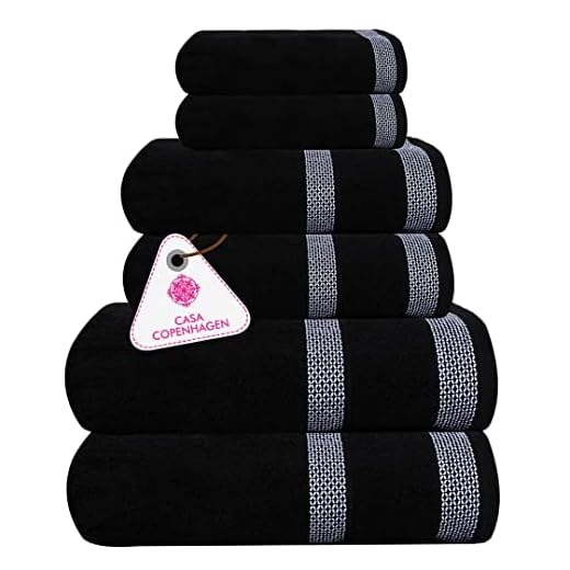 CASA COPENHAGEN Solitaire Designed in Denmark 600 GSM Hotel & Spa Decorative Kitchen & Bathroom Egyptian Cotton 6 Piece Towel Set, Includes 2 Bath Towels 2 Hand Towels 2 Washcloths – Jet Black
