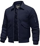 TACVASEN Men's Winter Jacket Thermal Fleece-Lined Full-Zip Quilted Bomber Jacket Windproof Water-Repellent Padded Coat Navy, L