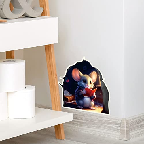 Cute Mouse Hole Wall Decor Sticker Glow In The Dark, Mouse Reading Book Funny Wall Art Decals, Adorable Peel And Stick Mice Room Decor, Classroom, Bedroom, Bookcase Decoration #TOP4