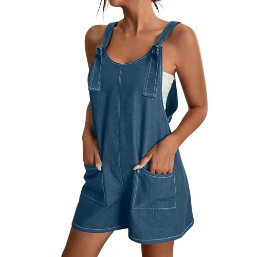 Peto para mujer, pantalones vaqueros cortos, mono para mujer de verano con bolsillos, tirantes ajustables, mono holgado, cómodo, pantalones de mezclilla, informales, tallas grandes, juego de