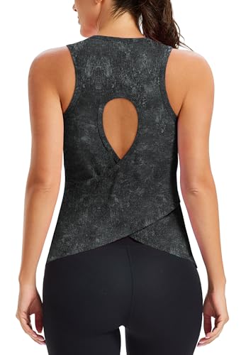 Alaroo Womens Workout Tank TopsSleeveless Short Shirts for Sport Athletic Yoga Running Gym Loose Crop Greyish Black L