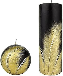 Candle Gift Set Beautiful Handmade Hand-Painted Candles in Black and Gold Colour with a Unique Feather Pattern Specially Designed by Qualified Artists