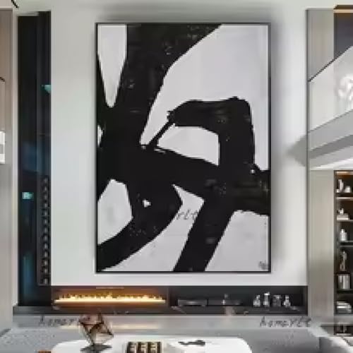 HIPWST Abstract Black And White Geometric Lines Texture Minimalist Canvas Art Pictures Wall Decor Painting For Living Room 70x100cm Frameless