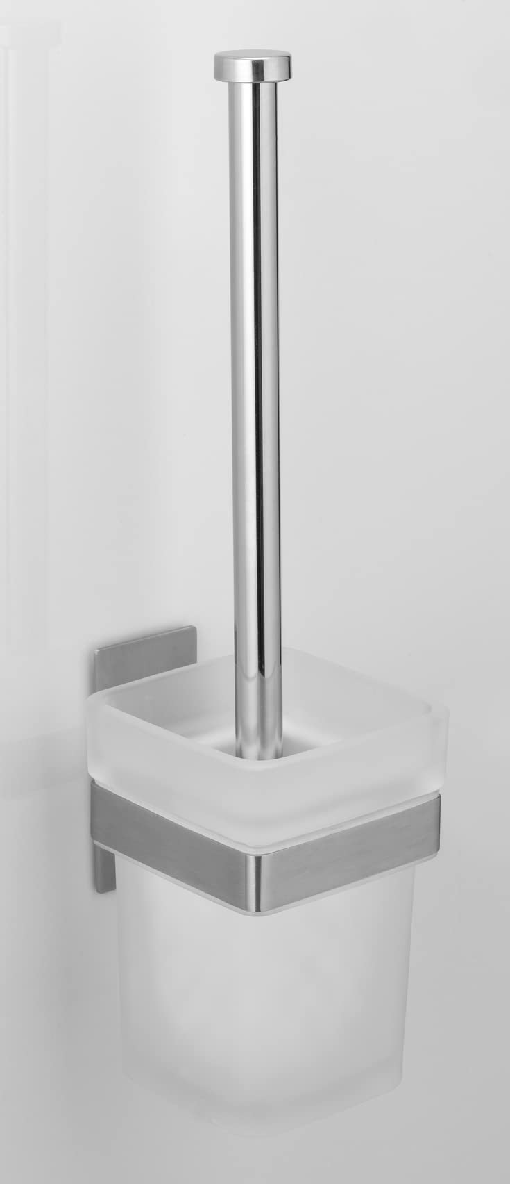 WENKO Turbo-Loc Genova Matte Toilet Brush and Holder Stainless Steel Wall Bracket for Attaching No Drilling Required with Removable Frosted Glass Container Including Toilet Brush 9 x 35 x 10.6 cm (W x - Image 2