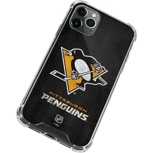 Skinit Clear Phone Case Compatible with iPhone 11 Pro Max - Officially Licensed NHL Pittsburgh Penguins Distressed Design