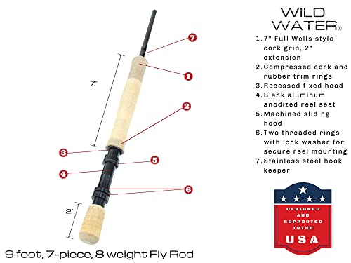 Wild Water Fly Fishing Fly Rod 8 Weight, 9 Foot, 7-Piece #TOP2