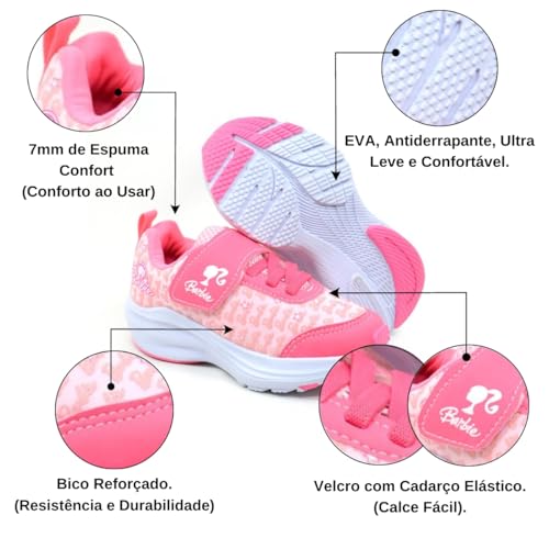 Tênis Infantil Menina Feminino Calce Facil Personagem (Rosa, BR, Criança de 9 a 12 anos, Numérico, P