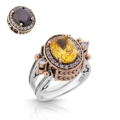 Elegant Reversible 925 Sterling Silver Ring for Women Jewelry - Handcrafted in Turkey, Featuring Oval Cut Citrine and Black Onyx 925 Sterling Silver Ladie's Ring All Size
