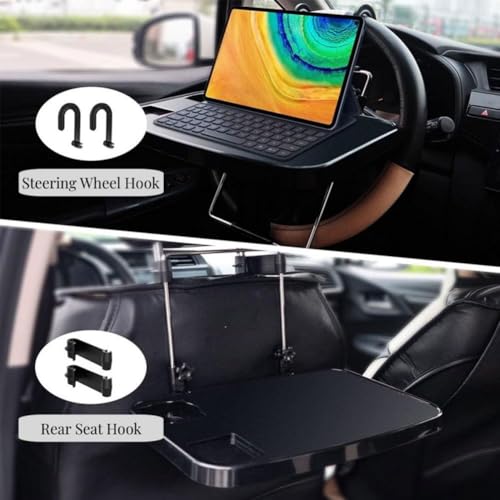 Foldable Car Shelf for Steering Wheel, Universal Steering Wheel Desk, Car Travel Table with Drinking Cup Groove, Car Table Tray Holder for Laptop, Tablet, Pad or Notebook Food, Car Table Desk - Thumbnail 3