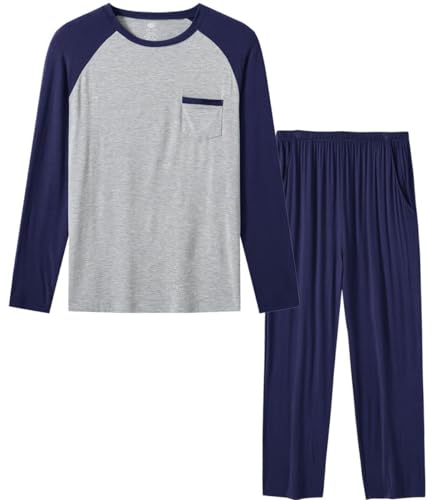 Pyjama homme en modal doux ensemble de nuit 2 pièces col en V élégant MoFiz