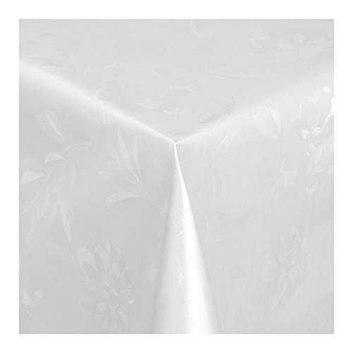Preisvergleich Produktbild Wachstuch Tischdecke Wachstischdecke Gartentischdecke, Abwaschbar Meterware, Länge wählbar, Hochwertig Geprägtes Florales Design in Weiß (300-01) 210cm x 140cm
