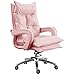 GUOOK Ergonomiczne, regulowane krzesła biurowe z podłokietnikami i oparciem, tapicerka z miękkiej skóry i grube, wyściełane siedzisko, wzór skalny 135°, regulowana wysokość, 5 cm, różowe