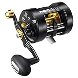 Piscifun Chaos Pro Baitcasting Fishing Reel, CNC Machined Aluminum Body Round Catfish Reel with 25LB Max Drag, Trolling Reel with Level Wind & Magnetic Braking for Lake & Saltwater, Gold, Right Hand