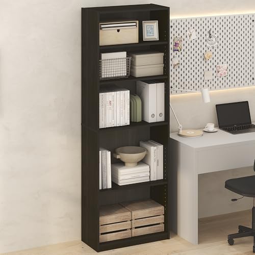 Image of Furinno Jaya Simply Book Shelf, 5-Tier Bookshelf, Bookcase with Adjustable Shelves, 9.5 x 24.5 x 71.2, for Living Room, Bedroom, Home Office, Black Espresso